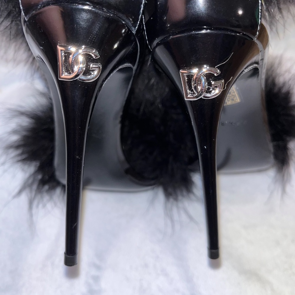DOLCE & GABBANA Keira sandal heel black feather EU 37 105mm leather cocktail new - Picture 9 of 10
